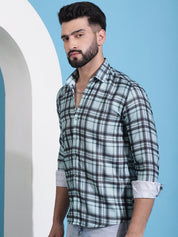 Green Checked Cotton Casual Shirt for Men - SF_942Green_S