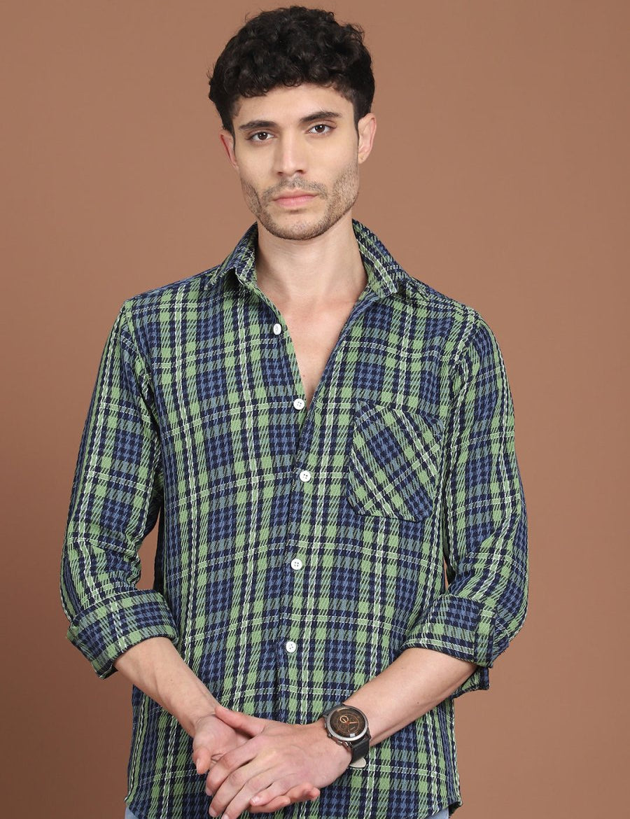 Green Checked Cotton Shirt for Men - SF_9033Green_S