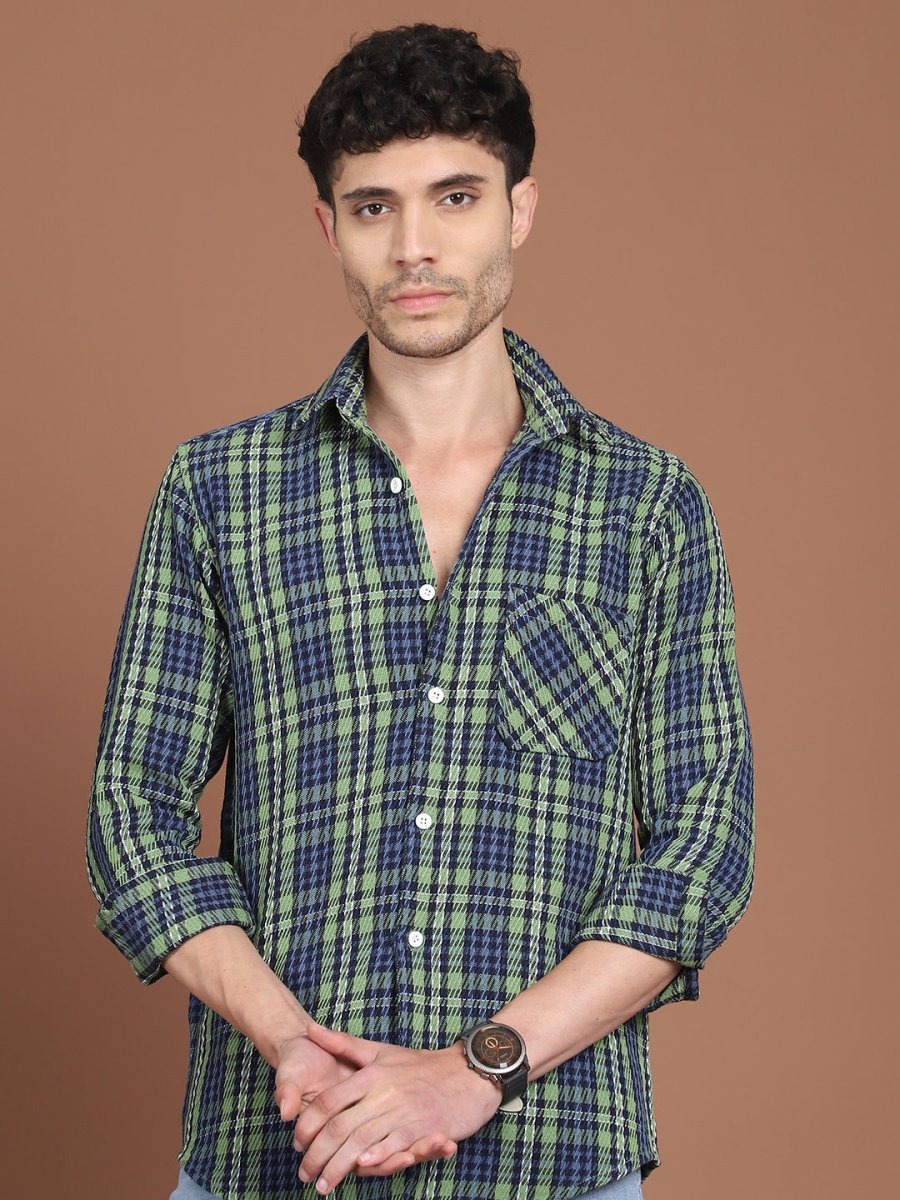 Green Checked Cotton Shirt for Men - SF_9033Green_S