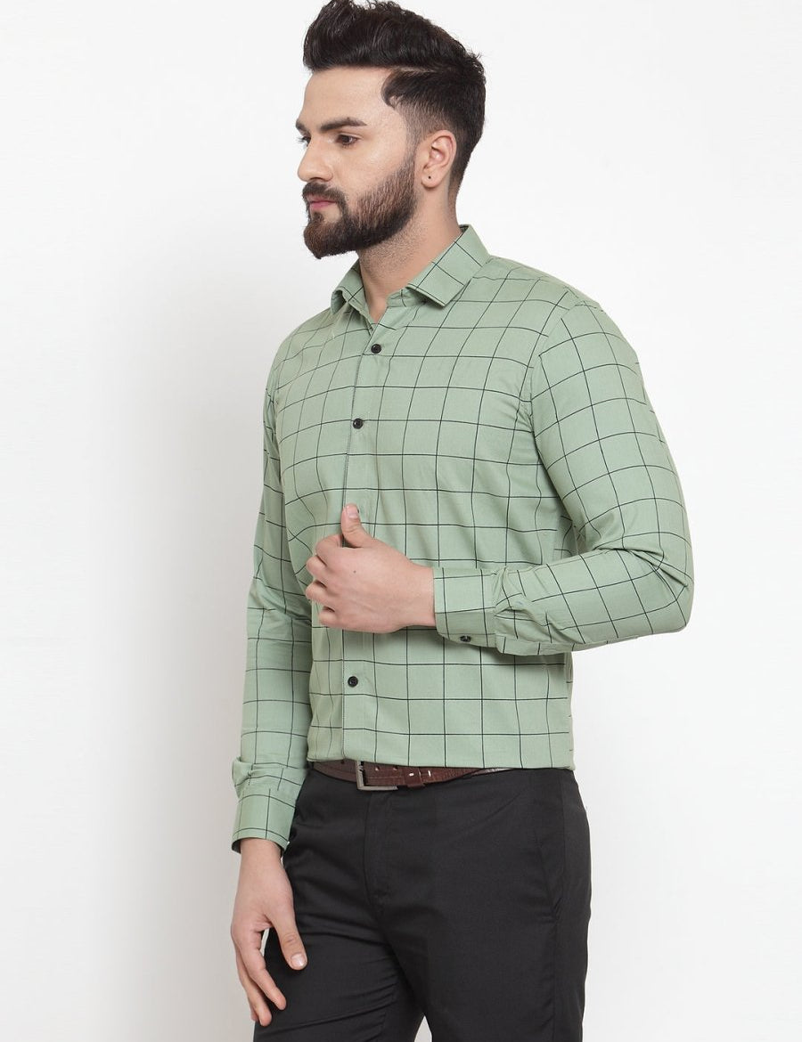 Green Checked Cotton Shirt for Men - SF_742Pista_S