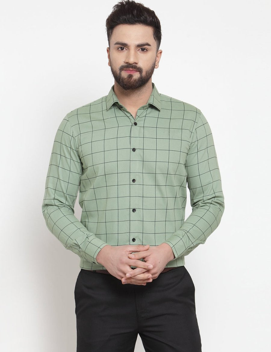Green Checked Cotton Shirt for Men - SF_742Pista_S