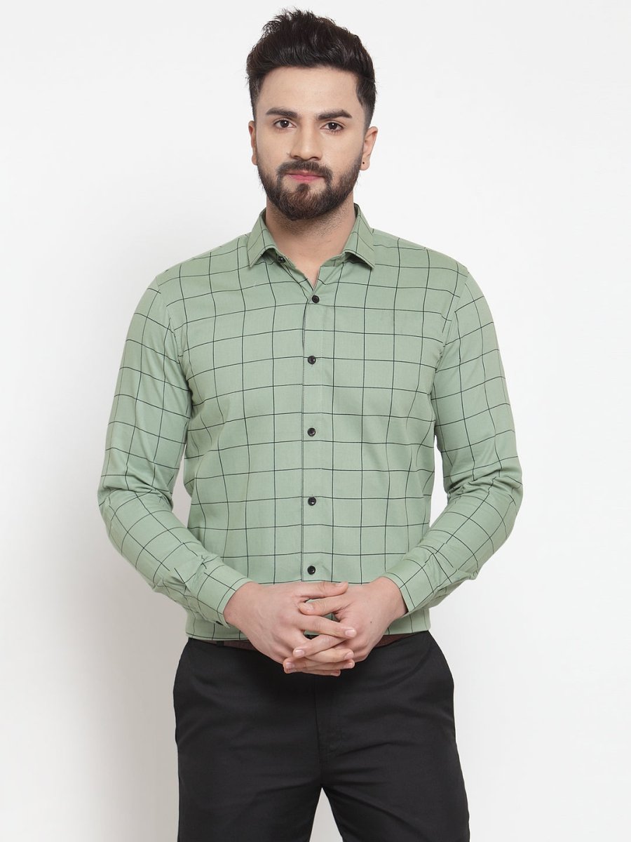 Green Checked Cotton Shirt for Men - SF_742Pista_S