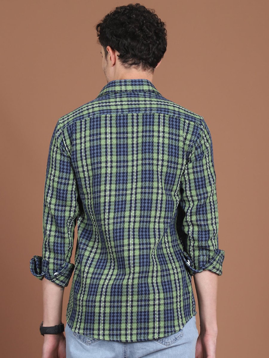 Green Checked Cotton Shirt for Men - SF_9033Green_S