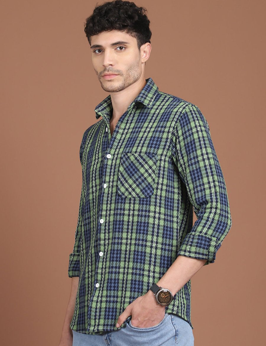 Green Checked Cotton Shirt for Men - SF_9033Green_S