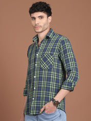 Green Checked Cotton Shirt for Men - SF_9033Green_S