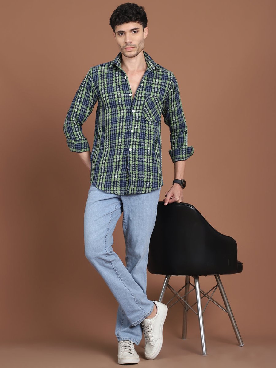 Green Checked Cotton Shirt for Men - SF_9033Green_S