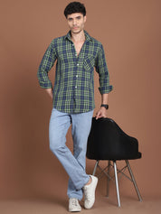 Green Checked Cotton Shirt for Men - SF_9033Green_S