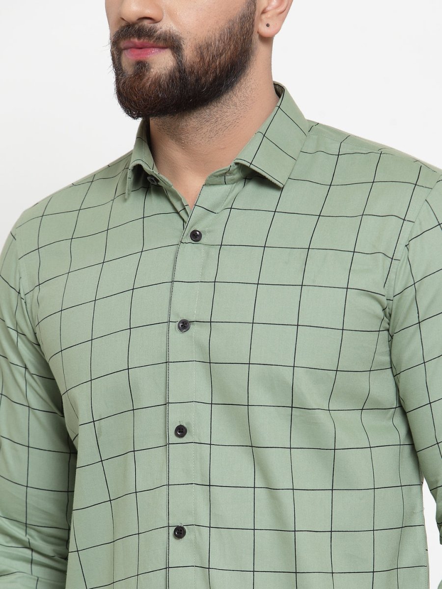 Green Checked Cotton Shirt for Men - SF_742Pista_S