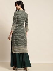Green Embroidered Women Kurta with Sharara - JOKPS_1448_Green_S