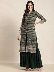 Green Embroidered Women Kurta with Sharara - JOKPS_1448_Green_S