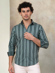 Green Striped Cotton Shirt for Men - SF_946Green_S