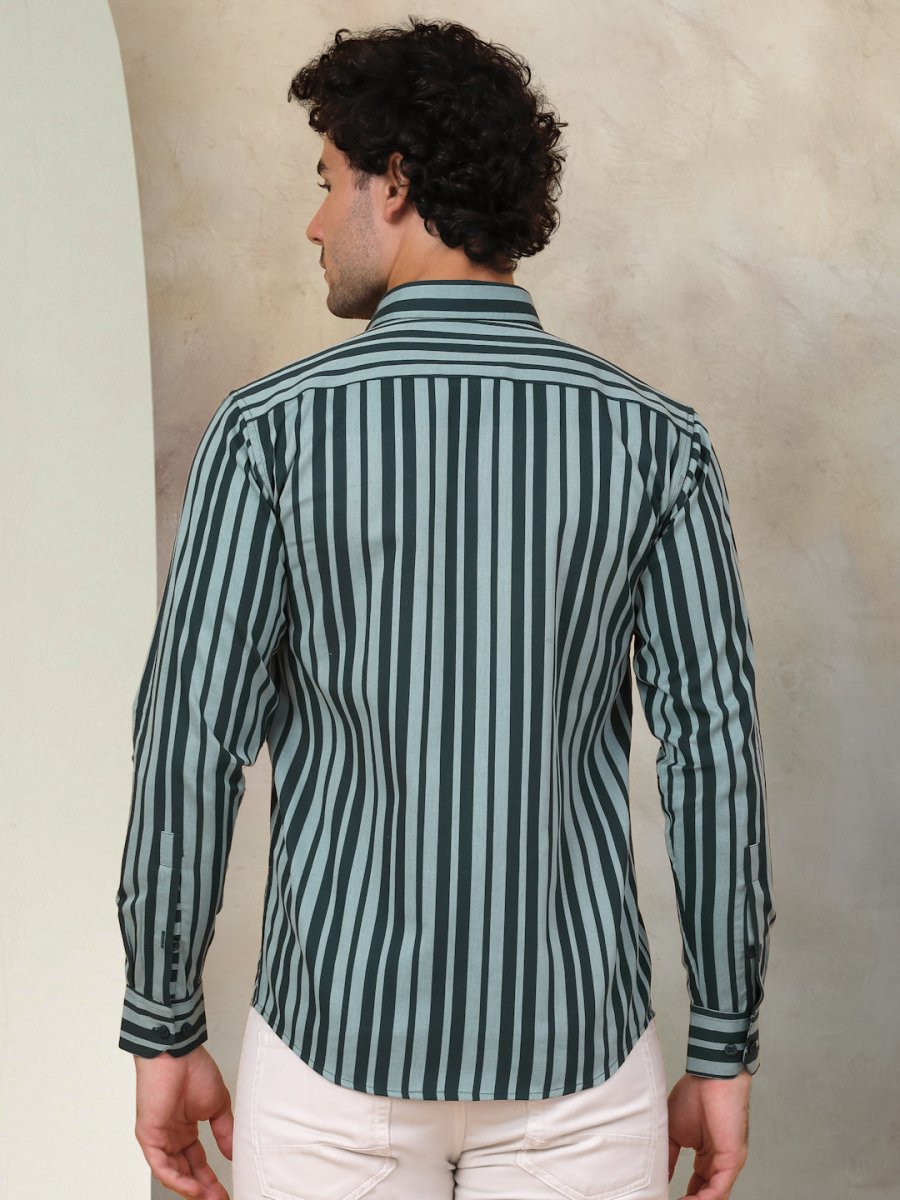 Green Striped Cotton Shirt for Men - SF_946Green_S