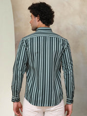 Green Striped Cotton Shirt for Men - SF_946Green_S