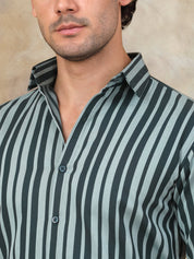 Green Striped Cotton Shirt for Men - SF_946Green_S