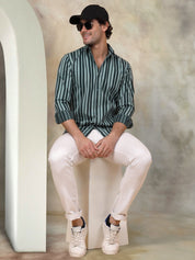 Green Striped Cotton Shirt for Men - SF_946Green_S
