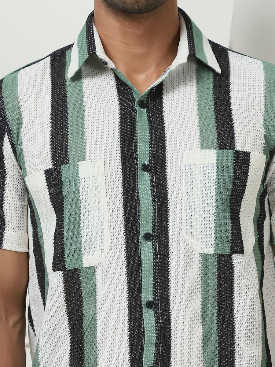 Green Striped Half Sleeve Shirt for Men - SF_953Green_S