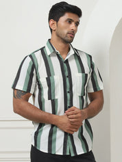 Green Striped Half Sleeve Shirt for Men - SF_953Green_S