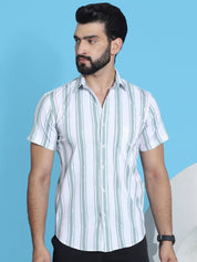 Green Striped Half Sleeve Shirt for Men - SF_947Green_S