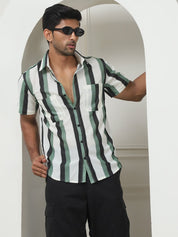 Green Striped Half Sleeve Shirt for Men - SF_953Green_S