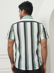 Green Striped Half Sleeve Shirt for Men - SF_953Green_S
