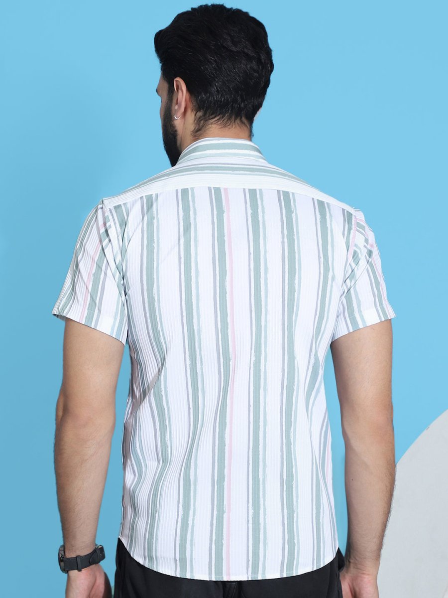 Green Striped Half Sleeve Shirt for Men - SF_947Green_S