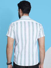 Green Striped Half Sleeve Shirt for Men - SF_947Green_S