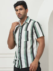 Green Striped Half Sleeve Shirt for Men - SF_953Green_S