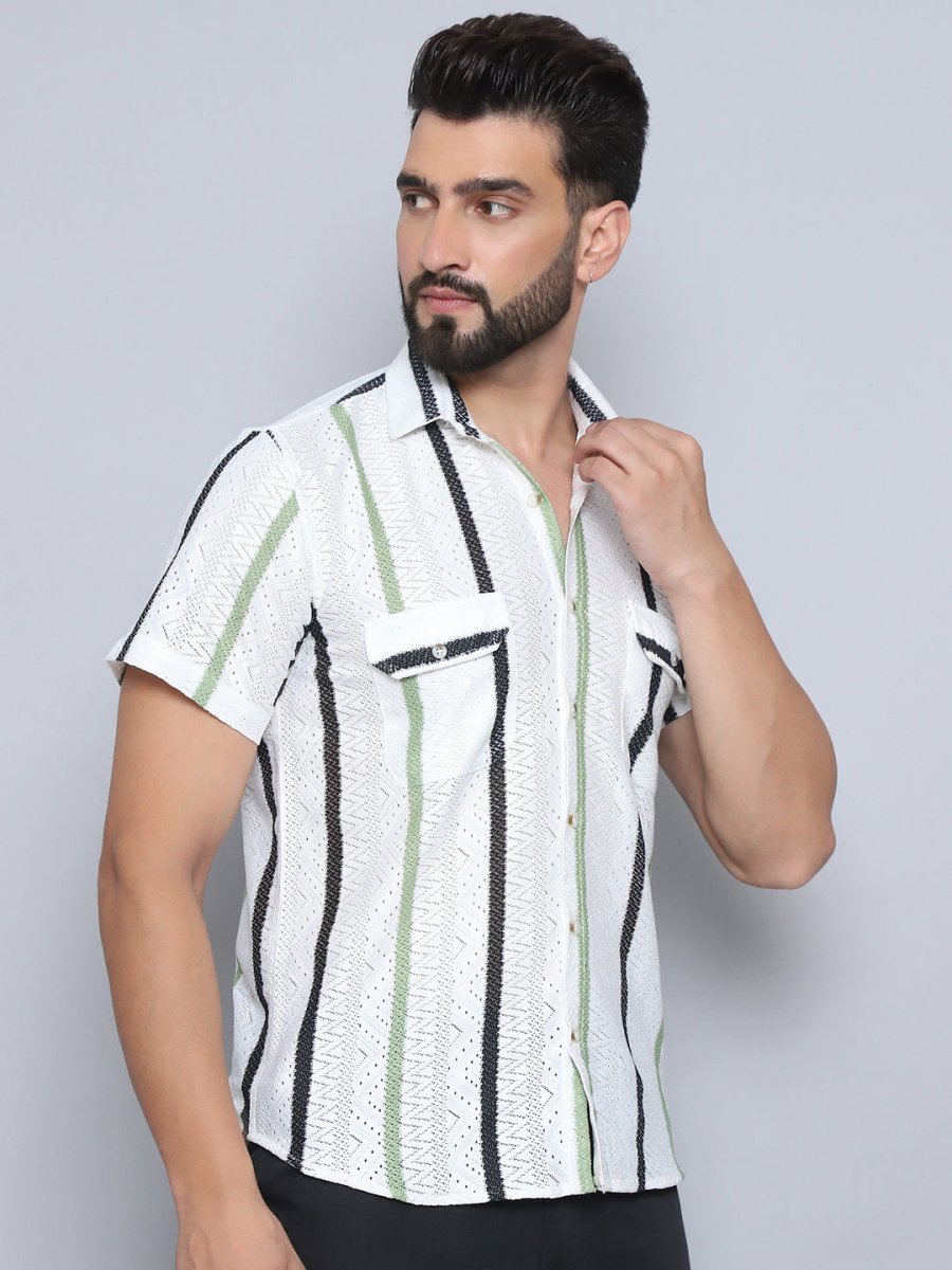 Green Striped Party Shirt for Men - SF_995Green_S