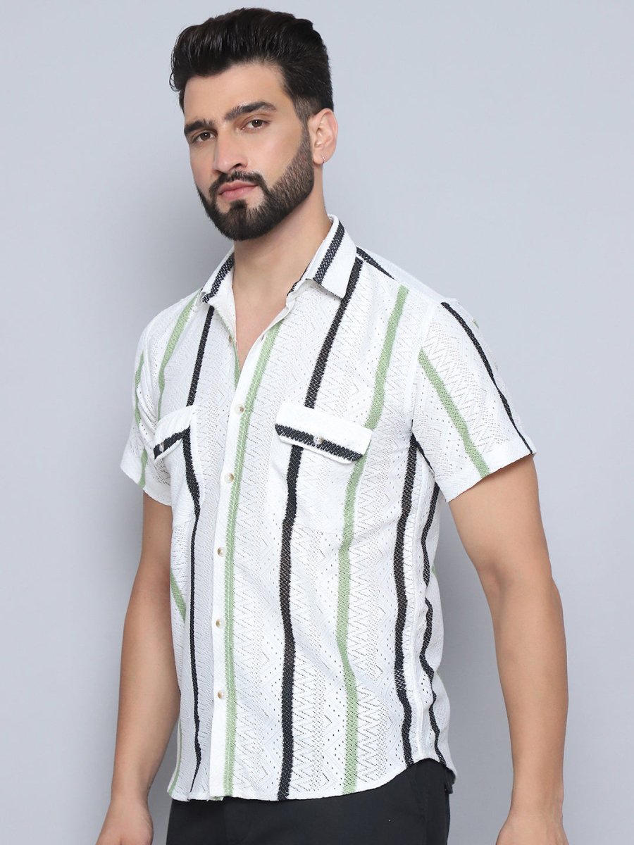 Green Striped Party Shirt for Men - SF_995Green_S
