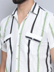 Green Striped Party Shirt for Men - SF_995Green_S