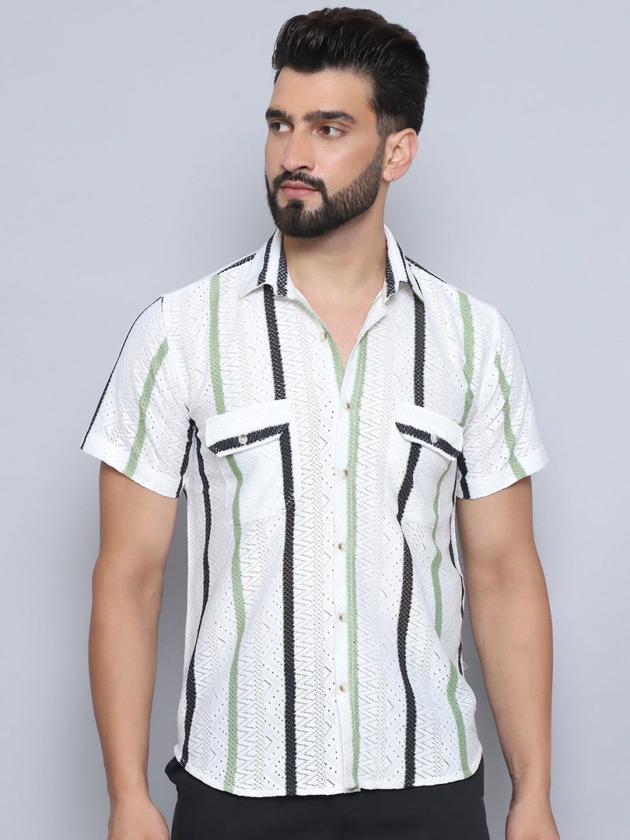 Green Striped Party Shirt for Men - SF_995Green_S
