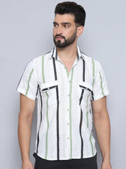 Green Striped Party Shirt for Men - SF_995Green_S
