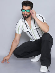 Green Striped Party Shirt for Men - SF_995Green_S