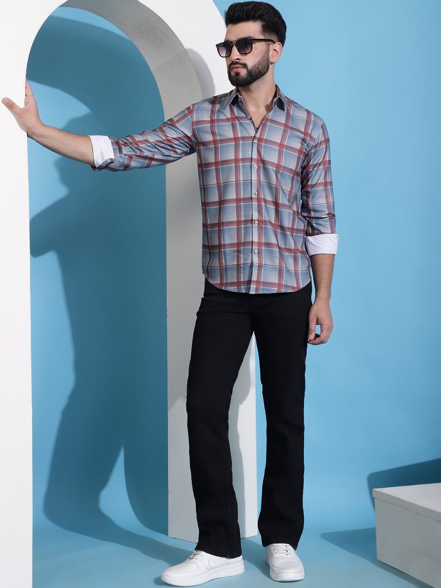 Grey Checked Cotton Casual Shirt for Men - SF_942Grey_S