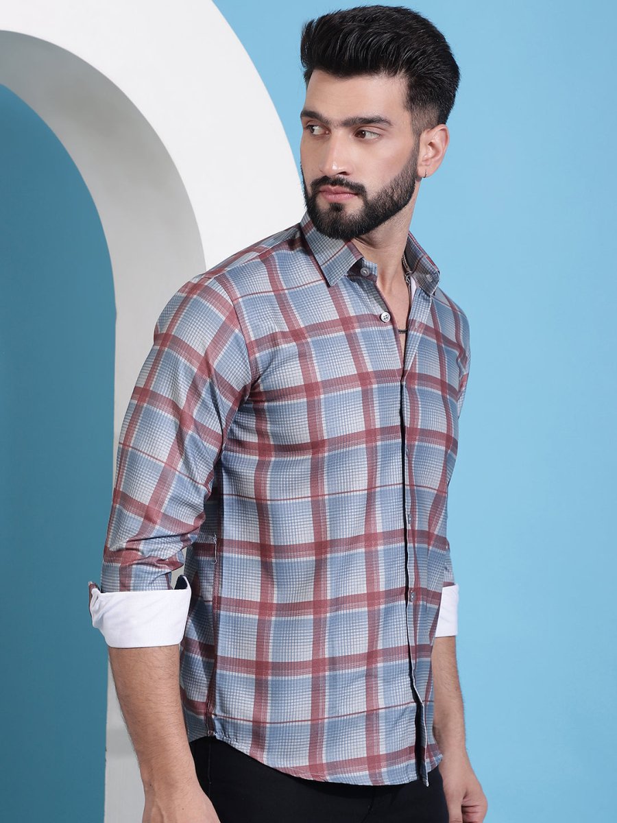 Grey Checked Cotton Casual Shirt for Men - SF_942Grey_S