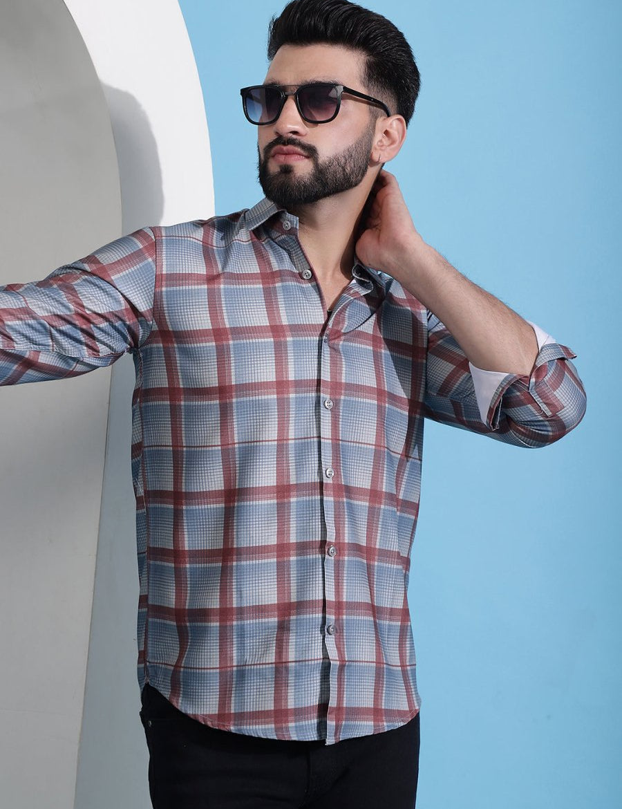 Grey Checked Cotton Casual Shirt for Men - SF_942Grey_S