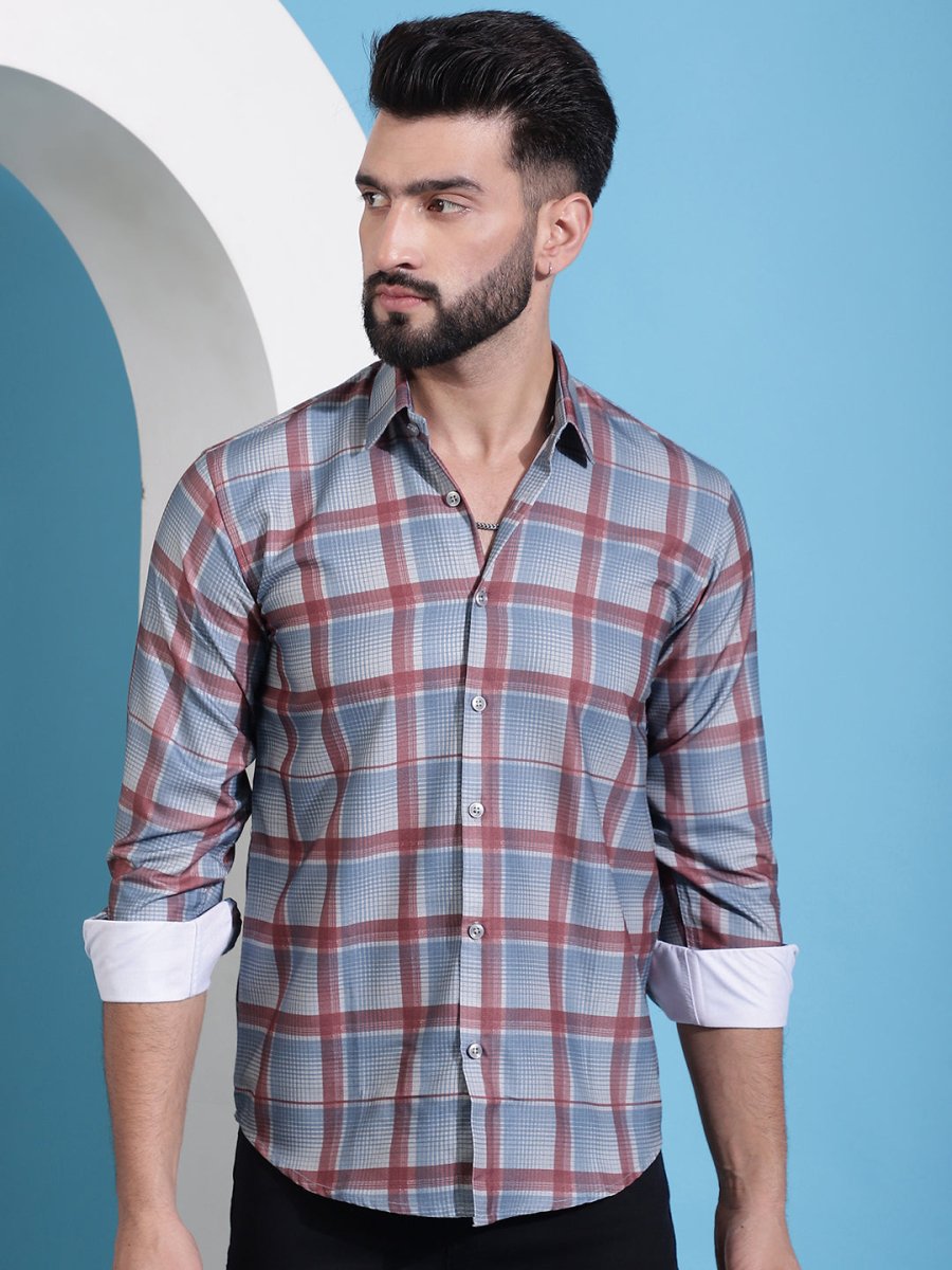 Grey Checked Cotton Casual Shirt for Men - SF_942Grey_S