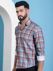 Grey Checked Cotton Casual Shirt for Men - SF_942Grey_S