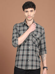 Grey Checked Cotton Shirt for Men - SF_9030Grey_S