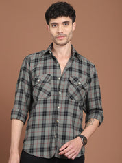 Grey Checked Cotton Shirt for Men - SF_9030Grey_S