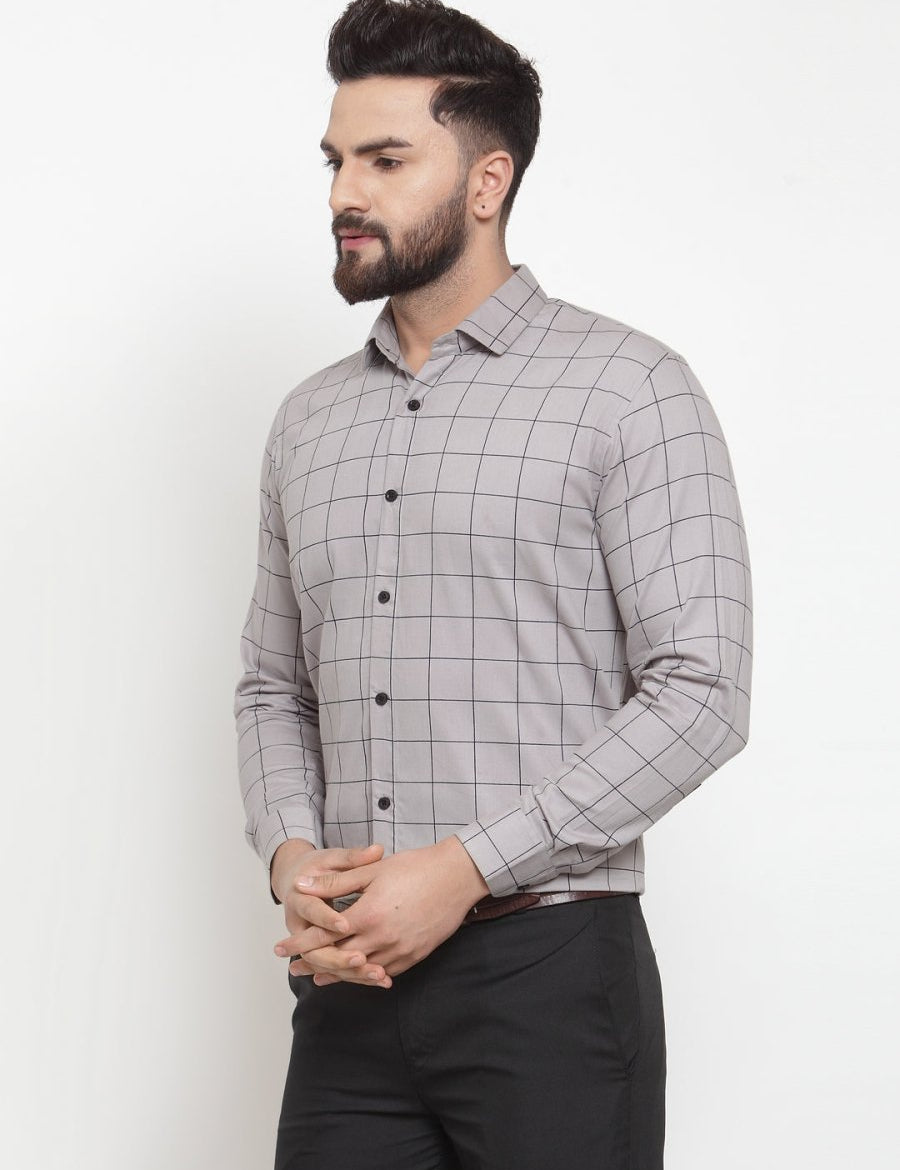 Grey Checked Cotton Shirt for Men - SF_742Grey_S