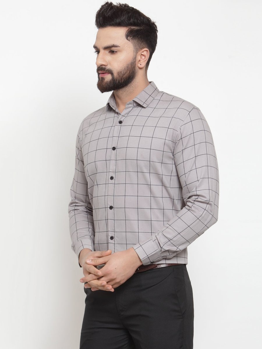 Grey Checked Cotton Shirt for Men - SF_742Grey_S