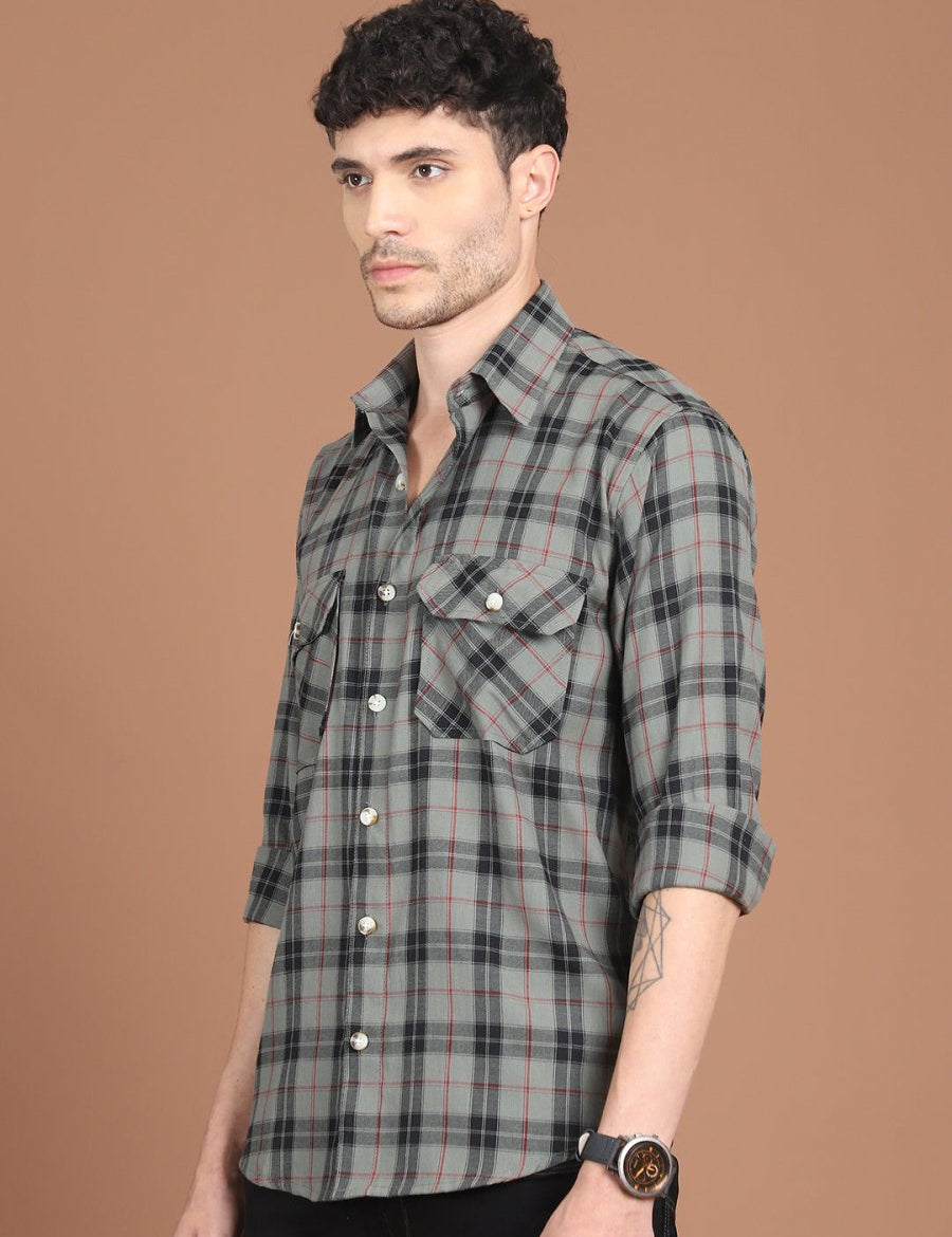 Grey Checked Cotton Shirt for Men - SF_9030Grey_S