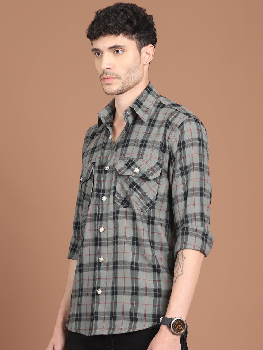 Grey Checked Cotton Shirt for Men - SF_9030Grey_S