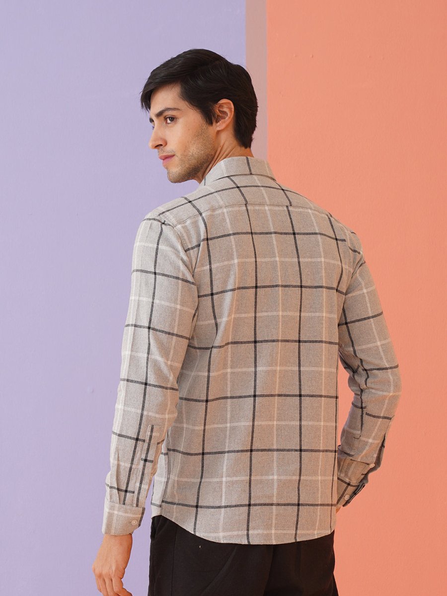 Grey Checked Cotton Shirt for Men - SF_9023Light-Grey_S