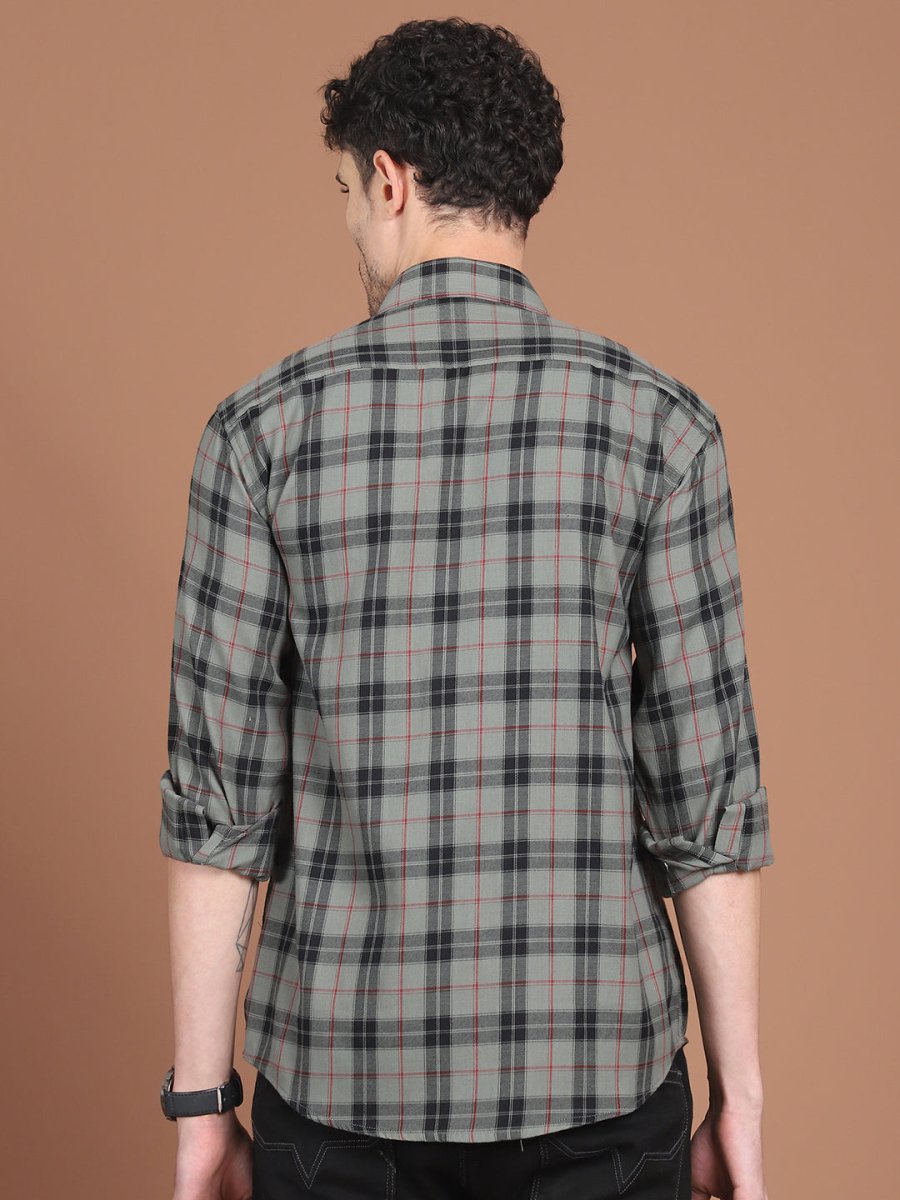 Grey Checked Cotton Shirt for Men - SF_9030Grey_S