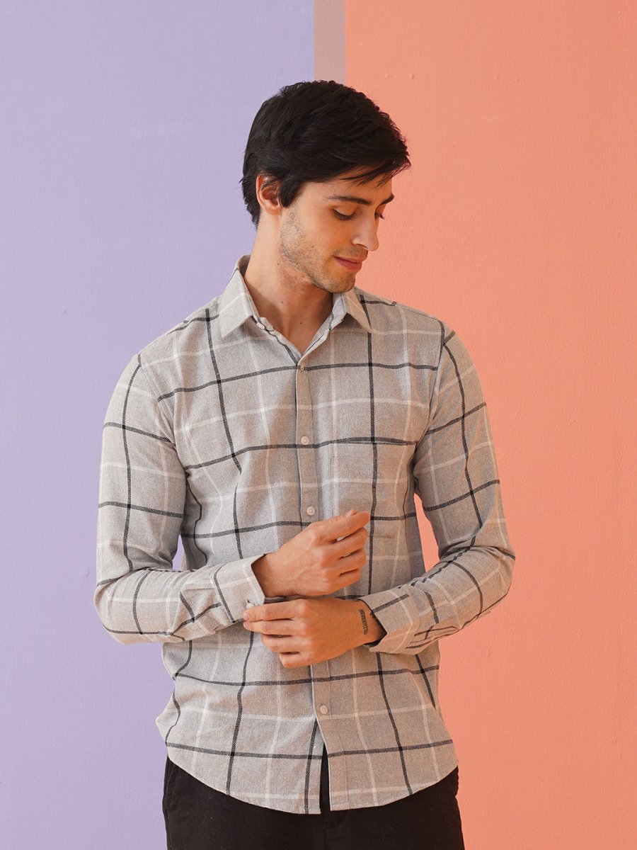 Grey Checked Cotton Shirt for Men - SF_9023Light-Grey_S