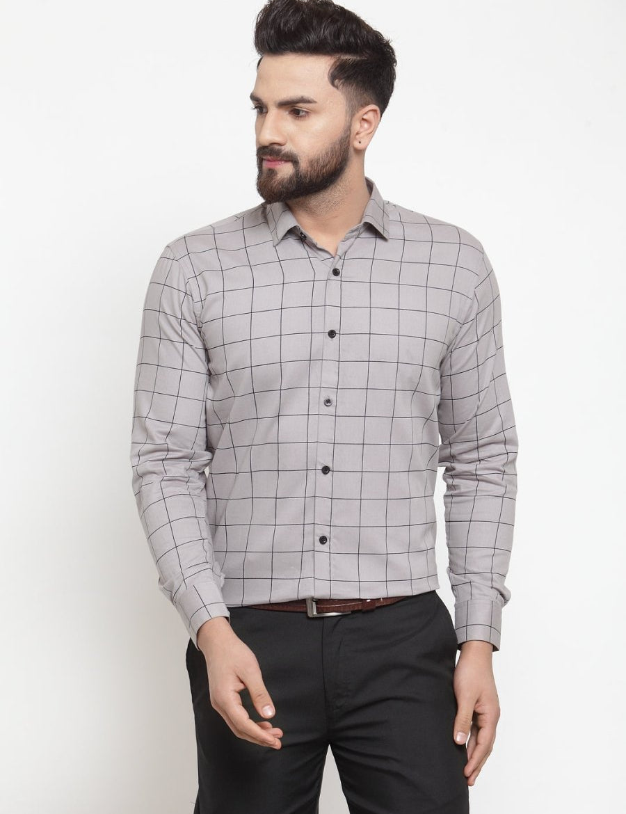 Grey Checked Cotton Shirt for Men - SF_742Grey_S