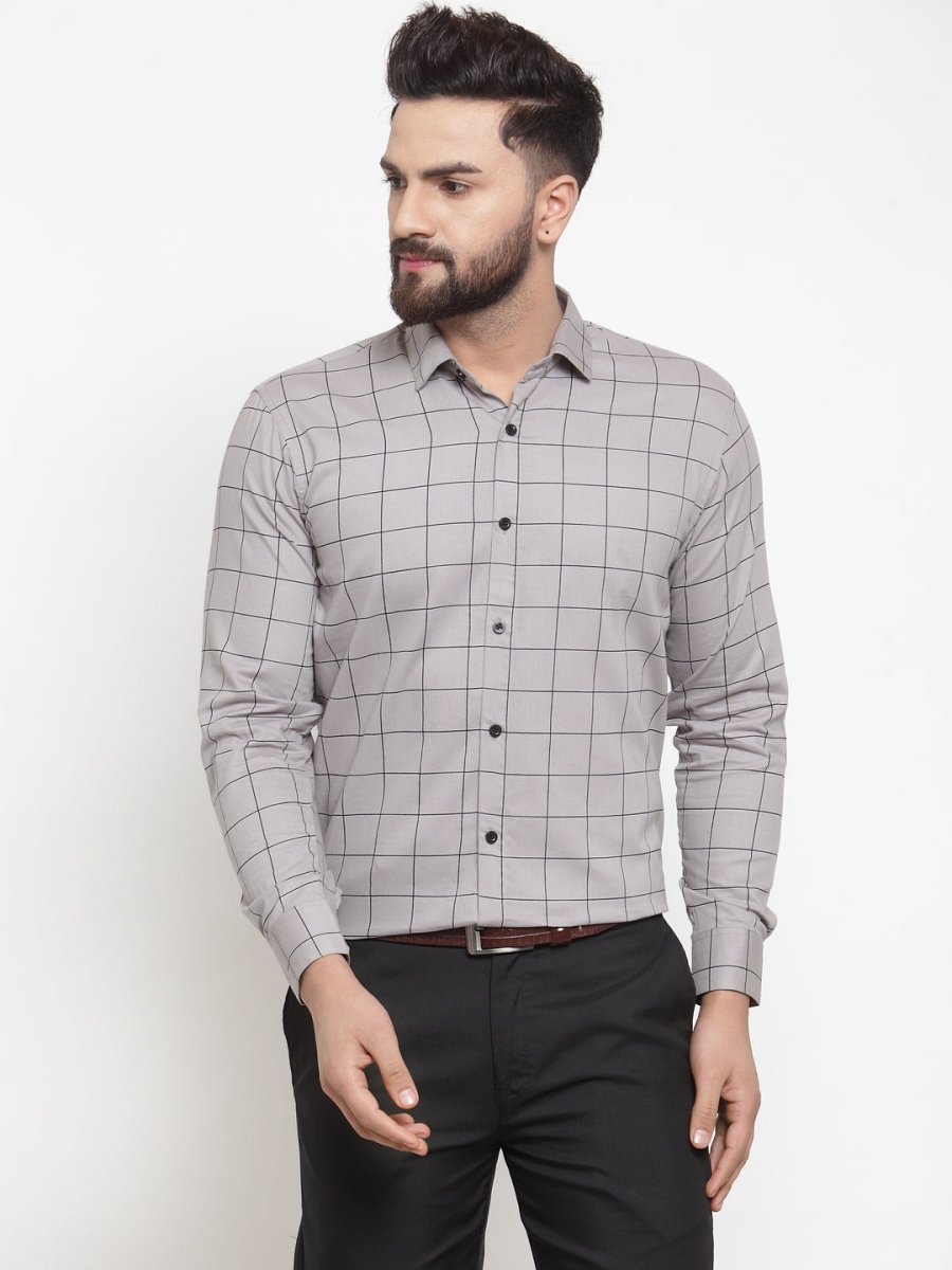 Grey Checked Cotton Shirt for Men - SF_742Grey_S