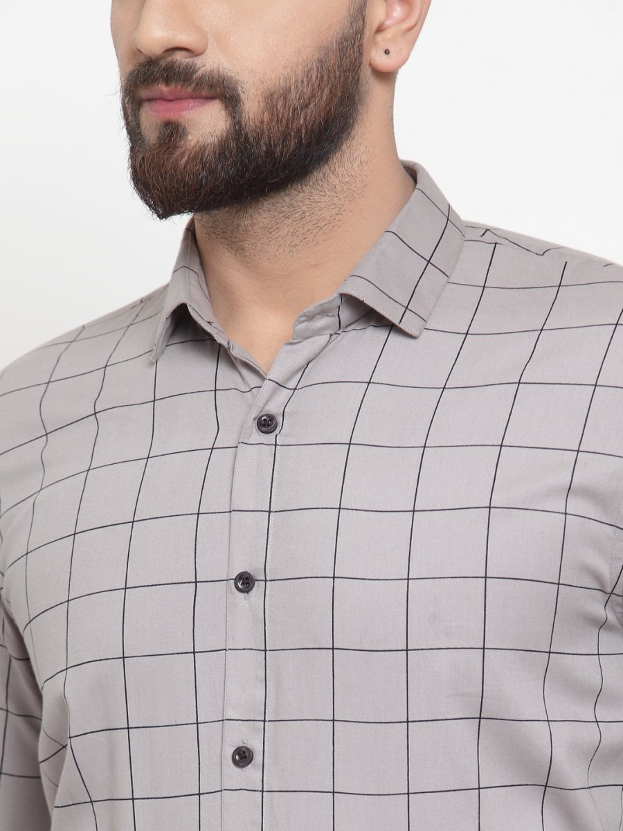 Grey Checked Cotton Shirt for Men - SF_742Grey_S